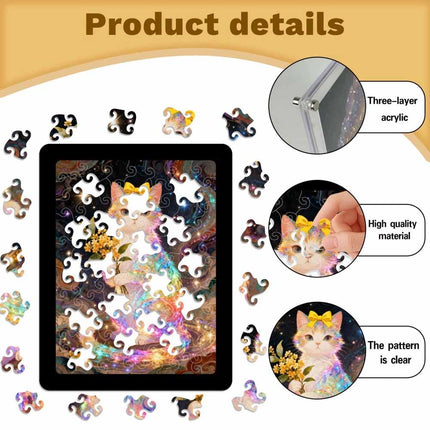 Acrylic Puzzle Ornament Cat Flower Art Transparent Home Decor