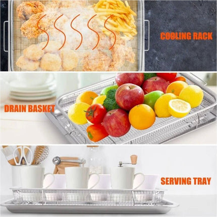 Silver Air Fryer Basket for Oven Stainless Steel Air Fryer Pan and Crisper Tray