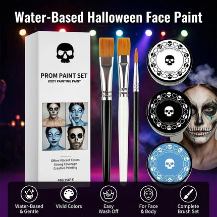 Face and Body Paint Palette (White, Black, Red) for Fancy Dress, Cosplay & Halloween Makeup
