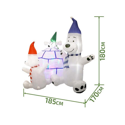 Inflatable Christmas Bear Family & Igloo W/ Disco Lights 1.85M Xmas Decor Gift