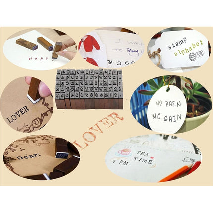 DIY Number And Alphabet 70pcs Letter Wood Rubber Stamps Set With Wooden Box Case