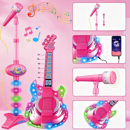 Guitar and Microphone Set with Music&Colorful Light Karaoke Toys Gift