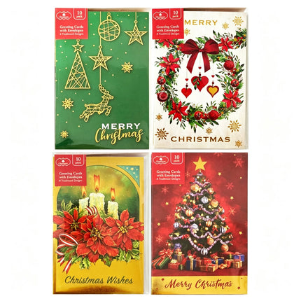 40pk Christmas Cards Greeting Cards & Envelops 4 Traditional Design Xmas Card