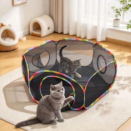 Cat Enclosure, Pop Up Cat Rolling Tent Cube for Outdoor and Indoor Foldable