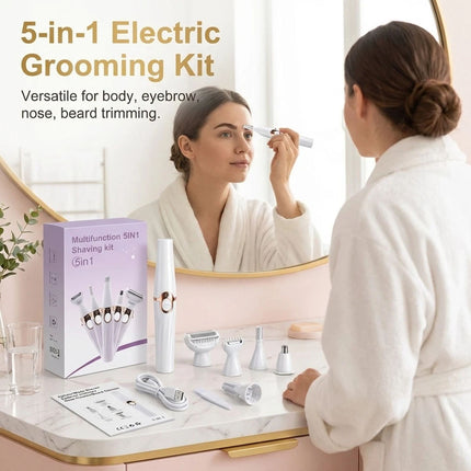 Electric Epilator and Eyebrow Trimmer 5-in-1 Grooming Kit USB Rechargeable 5V