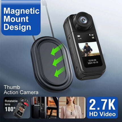 2.7K Portable WiFi Camera Thumb Action Camera Pocket Cam with Lanyard
