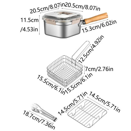 Detachable Handle Deep Frying Pot Tempura Fryer Pan French Fries Frying Basket