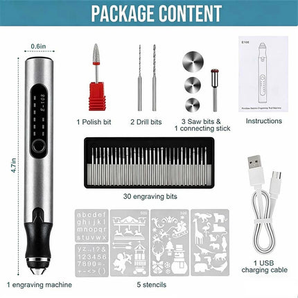 Cordless Electric Engraving Pen USB Rechargeable Micro Carving Tool with 37Pcs Accessories Set