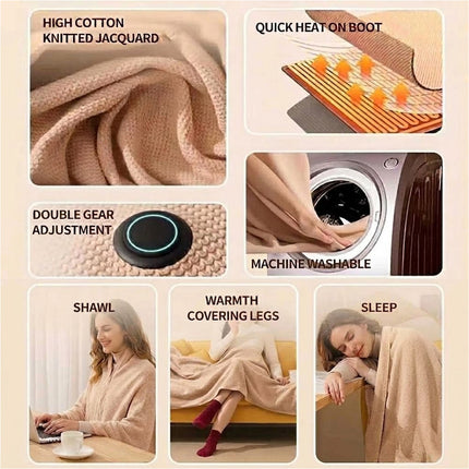 USB Electric Warming Throw Blanket Portable Poncho Shawl -Beige