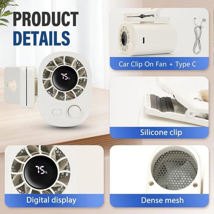 Portable Car Clip Fan 360°100 Speed Wind USB Rechargeable Clamp Electric Fan