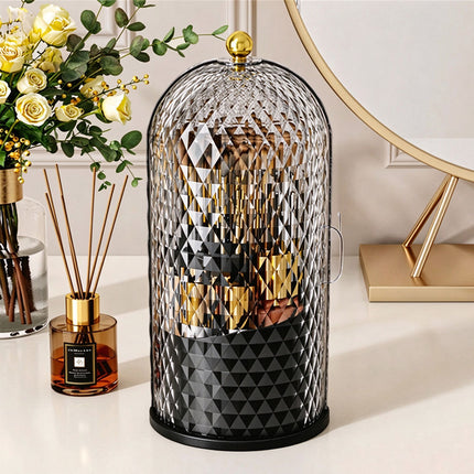 360° Rotating Makeup Brush Holder Cosmetic Organizer Storage Box with Lid