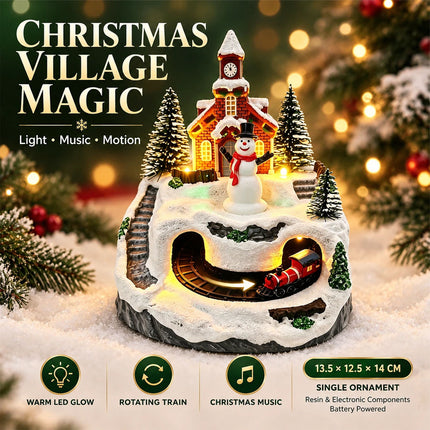 Musical Light-Up Christmas Village House with Moving Train & LED Lights, Resin Holiday Tabletop Decor