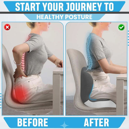 Memory Foam Seat Cushion w/Lumbar Support Pillow for Back & Sciatica Pain Relief