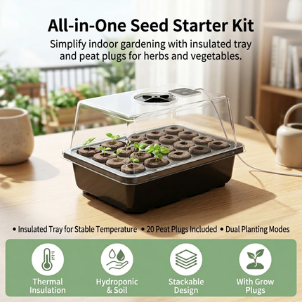 Seed Starter Tray 20 Cells Seedling Starter Kit with Grow Light Seed Germination