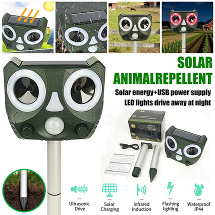 Solar Ultrasonic Bird Repeller Motion Sensor Animal & Pets Rat Possum Repellent