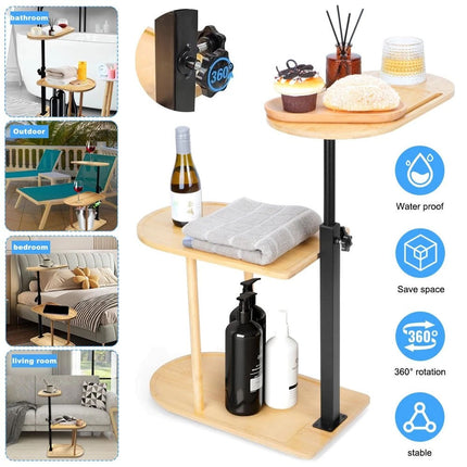 Bamboo Shower Shelf Bathroom Rack Storage Organiser Caddy 3 Tier 360° Rotating