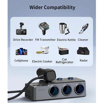 Car Charger Adapter 120W Cigarette Lighter Splitter 8 in 1 QC PD for Car Vehicle