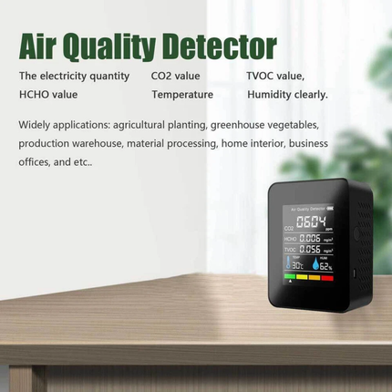 Digital LCD Air Quality Monitor TVOC CO2 Detector Temperature Humidity Meter