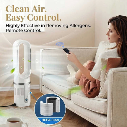White 2-in-1 Cooling & Heating Bladeless Tower Fan with Remote