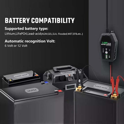 6V 12V Portable Car Battery Charger Trickle Pulse Repair Boat Caravan Motorcycle