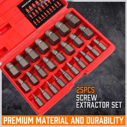 25-Piece Damaged Screw Extractor Set Multi-Spline Easy Out Broken Bolt Remover