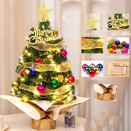 Mini Christmas Tree with Lights, Desktop Tabletop Xmas Tree, Star Topper Decor Ornaments