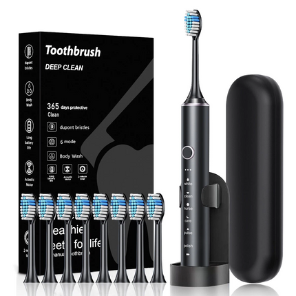 Sonic Electric Toothbrush USB Rechargeable With 8 Brush Heads 6 Modes Timer Case