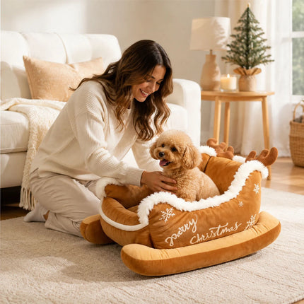 Dog Sleigh Bed, Santa Reindeer  Dog Bed,Christmas Sleigh-Shaped Dogs Beds AU