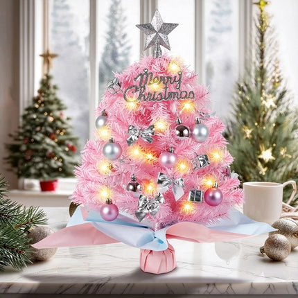 Mini Christmas Tree with Lights, Desktop Tabletop Xmas Tree, Star Topper Decor Ornaments