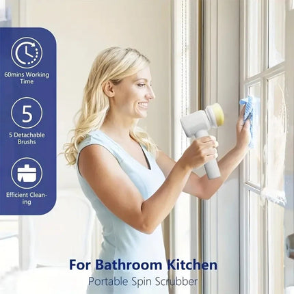 5 in 1 Electric Cleaning Brush Spin Scrubber Cordless USB Rechargeable Handheld
