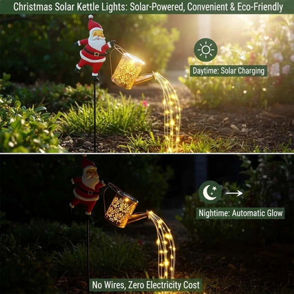 Santa Solar Watering Can Lights Outdoor Christmas Waterproof Metal Garden Decor Warm
