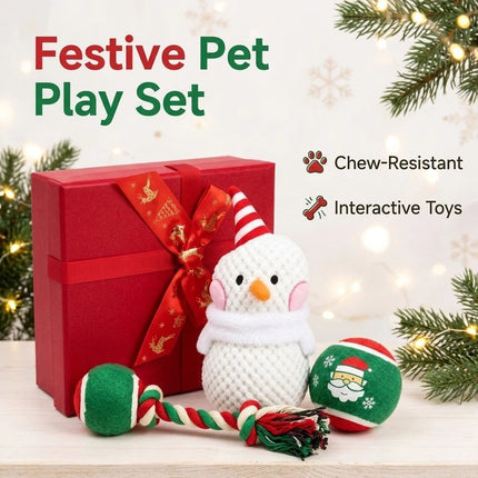 Snowman Christmas Dog Toy Set with Durable Cotton Rope and Soft Plush Ball Chew Toys