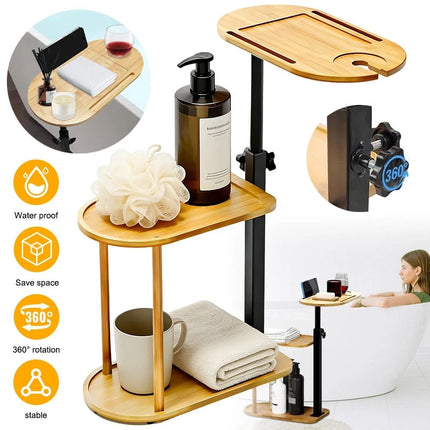 Bamboo Shower Shelf Bathroom Rack Storage Organiser Caddy 3 Tier 360° Rotating