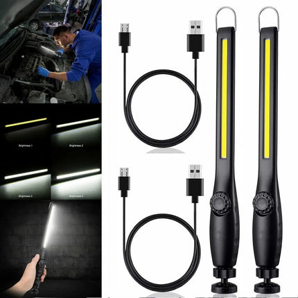 2PCS Rechargeable COB LED Slim Work Light Lamp Flashlight Inspect Folding Torch