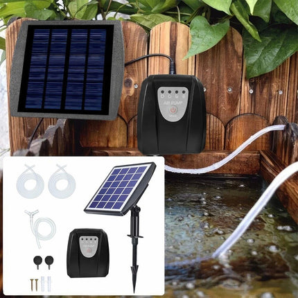 Black Solar Powered Oxygenator Air Pump Fish Pond Pool Water Oxygen Aerator Outdoor