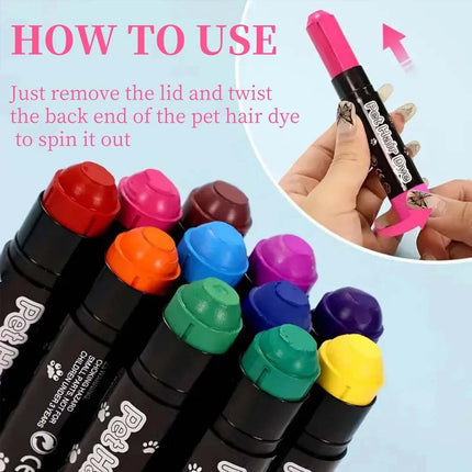 12 Colors Washable Pet Dog Cat Hair Dye Pens Pet Grooming Non-Toxic Dog Hair Dye