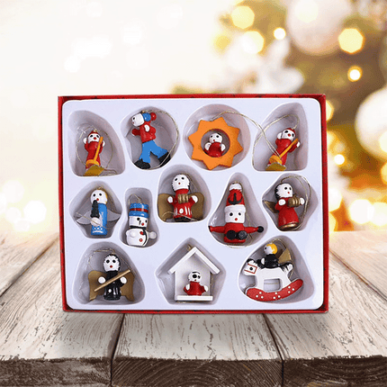 Boxed Set Wooden Ornaments Christmas Tree Hanging Set Holiday Decor