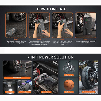 8000A Car Jump Starter Power Bank With Air Compressor Battery Booster