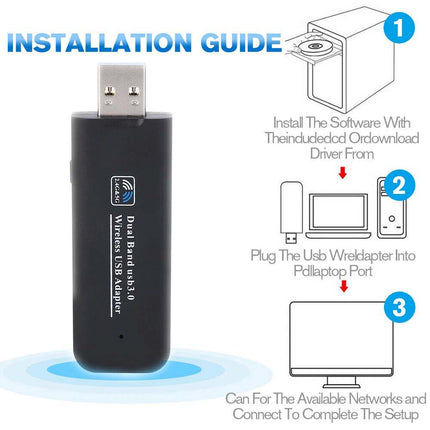 USB 3.0 AC1200 802.11ac WiFi Wireless Adapter Dongle PC Laptop 5GHz Dual Band