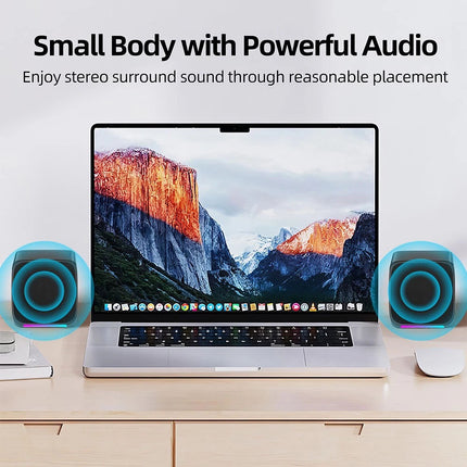 Pair Computer Speaker Loud Sound with RGB Light for PC Laptop Stereo Desktop