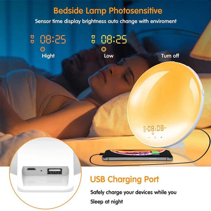 Colored Sunrise Wake-up Light Sunset Simulation Alarm Clock FM LED Night Lamp