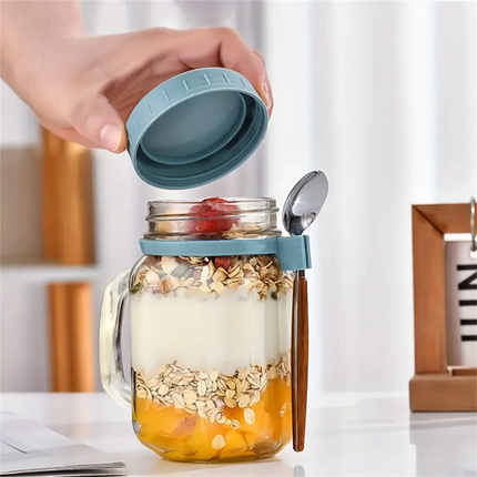 4PCS Overnight Oats Jars Airtight Oat Container 480ML with Mark lines Spoon Lid