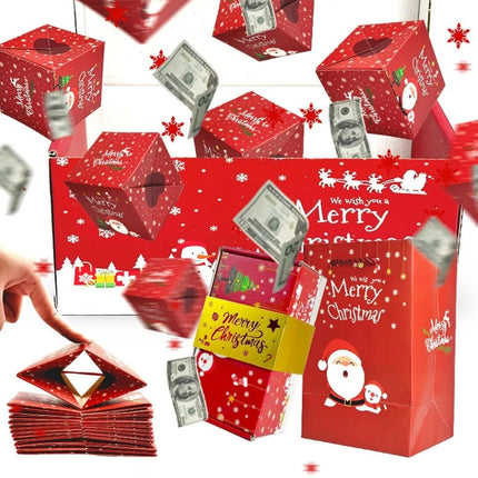Christmas Exploding Box 12-Piece Christmas Money Boxes For Cash Reusable (1set Red）