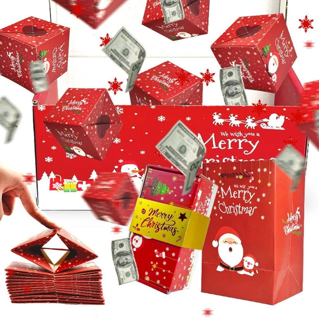 Christmas Exploding Box 12-Piece Christmas Money Boxes For Cash Reusable (1set Red）
