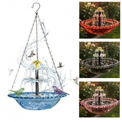 1Pcs Solar Bird Bath Fountain Hanging Glass Bowl Cascading Water Feature Wildlife