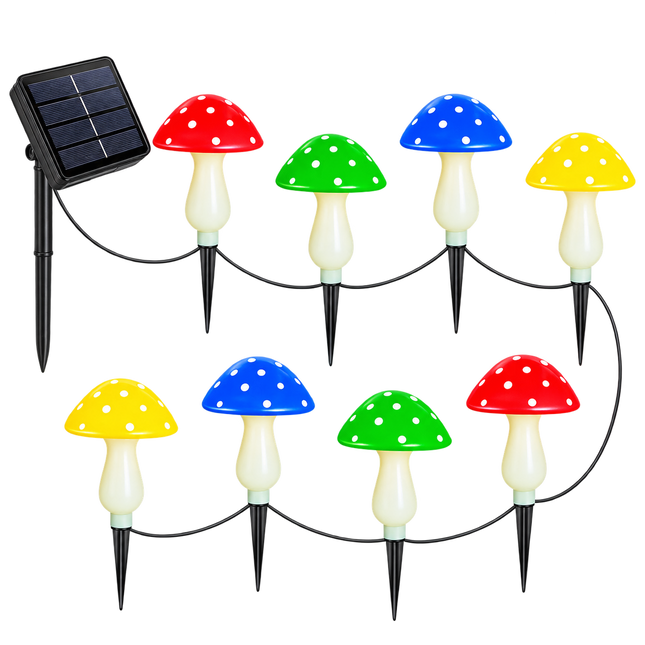 Solar Mushroom Lights LED Fairy String Light Outdoor Garden Path Xmas Decor Lamp