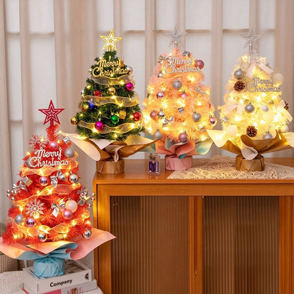 Mini Christmas Tree with Lights, Desktop Tabletop Xmas Tree, Star Topper Decor Ornaments