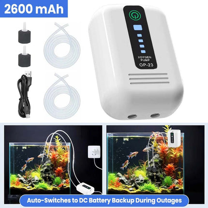 Ultra Quiet Portable USB Rechargeable Aquarium Fish Tank Oxygen Air Pump Aerator