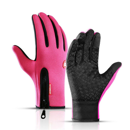 Pink Bike Cycling Gloves Touch Waterproof Full Finger Winter Fitness