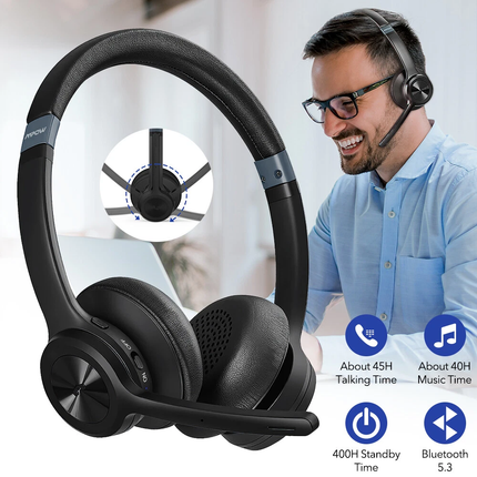 Wireless Headphones Bluetooth Noise Cancelling Stereo Earphones Over Ear Headset